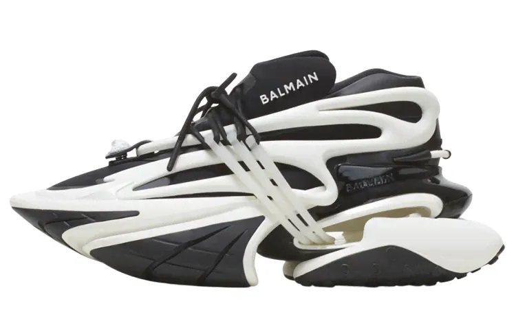 BALMAIN Balmain Unicorn leather logo with low-gang sneakers Women's black and white